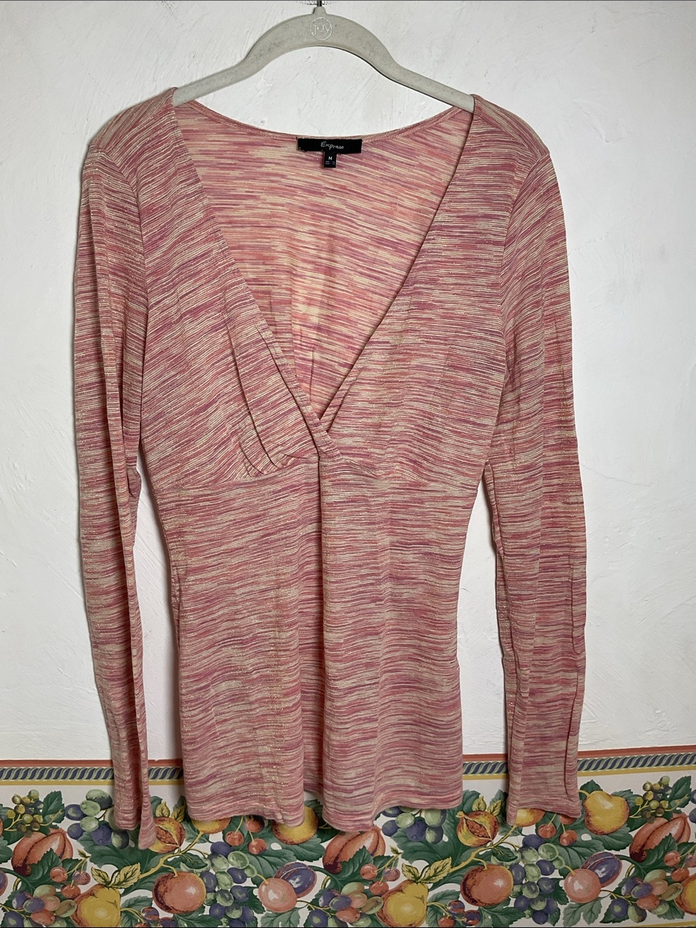 Express Metallic Pink Space Dye Deep V Neck Top Size M